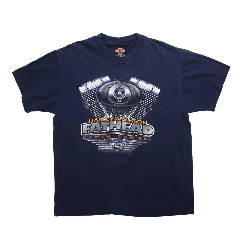 Harley Davidson Vintage 1999 Navy Blue Fathead Short Sleeve T Shirt Top sz L
